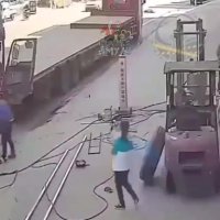 Truck Tire Explodes On Women's Pedestrian