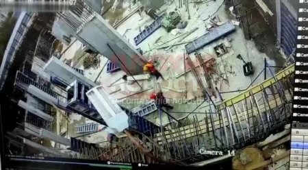 Beam Falls On Worker's Head At Construction Site