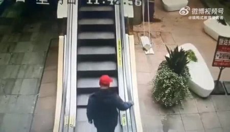 An Elderly Woman Has Fallen And Cannot Get Up The Escalator
