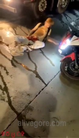 The Truck Managed To Stop In Centimeters From The Fallen Motorcyclist