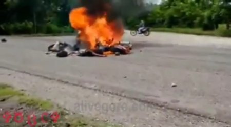 Motorcyclist Burned In The Fire Of A Burning Motorcycle