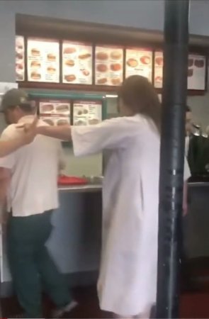 Crazy Woman Rowdy In A Fast Food Restaurant