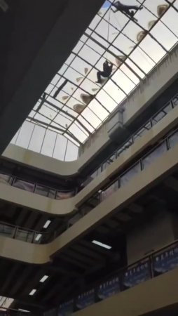 Rough Fall For Worker Inside Shopping Mall