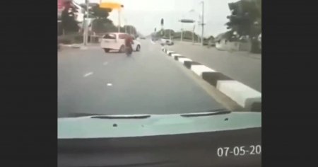 Man On Motorcycle Hit By 2 Cars At Once