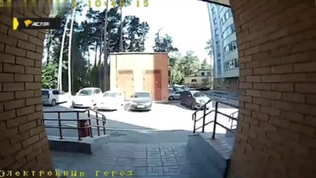 The Fall Of A Suicide Was Filmed By A Camera In The Entrance. Russia