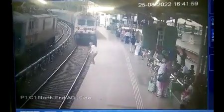 A man jumped off the platform in front of an approaching train