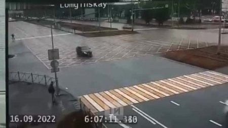 An Elderly Man Was Hit By A Car At A Crosswalk. The Man's Leg Was Torn Off. Kazan,Russia