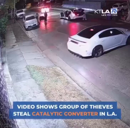 Los Angeles. Several Criminals Cut Catalytic Converters Off Cars