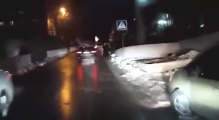 A Car Hits A Woman In A Crosswalk. Russia