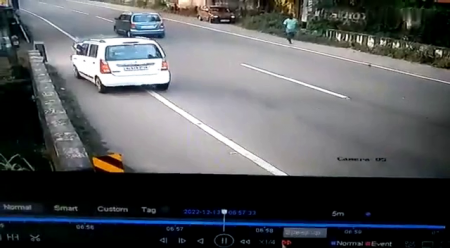 A Speeding Car Hits A Pedestrian On The Sidewalk And Drives Away