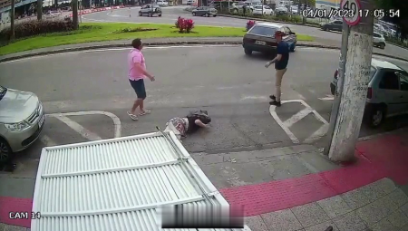 A Gate Fell On A Woman Pedestrian Then A Car Drove Over Her. Brazil
