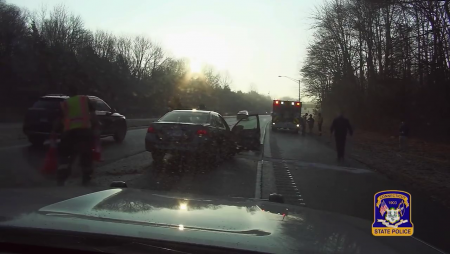 A Car That Lost Control Crashed Into A Policeman And A Firefighter On The Side Of The Road