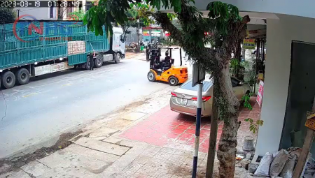 Motorcyclist Crashes Headfirst Into Forklift