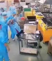 The Worker Put His Head Under The Press
