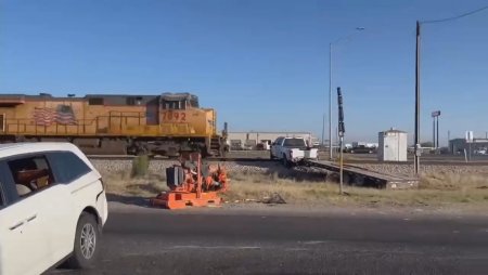 A Train Demolished A Truck Standing On The Tracks. Odessa, TX