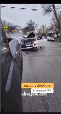 A Stolen Kia Rear Ends A School Bus While It Is Letting Children Off. Milwaukee, WI