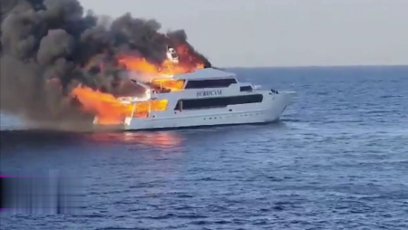 Fire On A Pleasure Yacht. Egypt