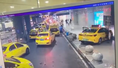 A Taxi Car Hit Several People In The Underground Parking. China