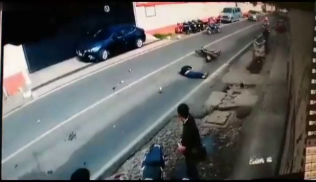 A Motorcyclist Fell Headfirst Under The Wheels Of An Oncoming Truck. Guatemala