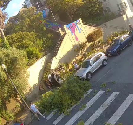 A Car, Possibly Stolen, Took A Leap Off The Stairway At Sanchez And 19Th Streets In The Castro