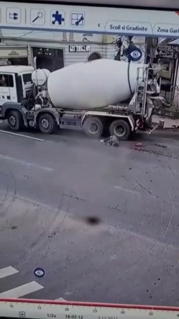 Cement Mixer Runs Over Pedestrian Woman