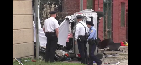 A Van Slams Into Another Car And Crashes Into A Fence, Killing The 2 Occupants Inside The Van. Philadelphia, USA