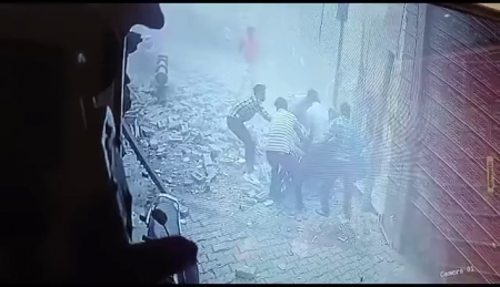 A Motorcyclist Was Crushed By A Collapsed Wall With A Balcony. India