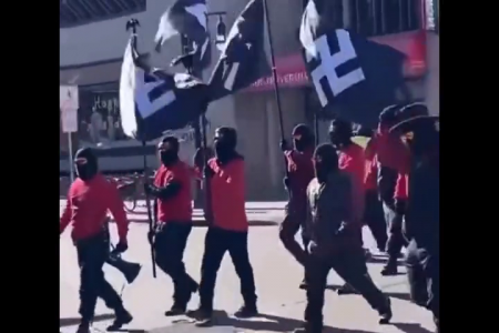 A Extreme Neo-nazi Group, Called The Blood Tribe, Has Been Spotted Marching On The Streets Carrying Swastika Flags