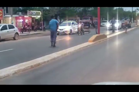 Police Taking Out A Guy With A Knife. Happened In The North Of Argentina