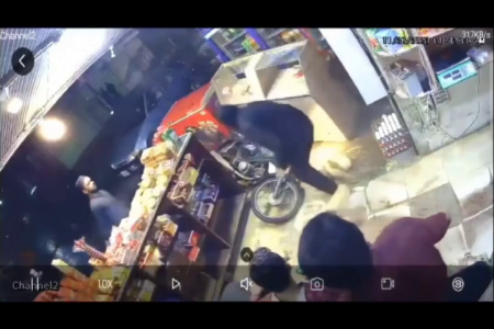 A Motorcyclist Demolished The Counter Where The Seller Was Sitting
