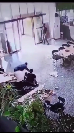 Lunch Interrupted By A Man Falling From The Ceiling