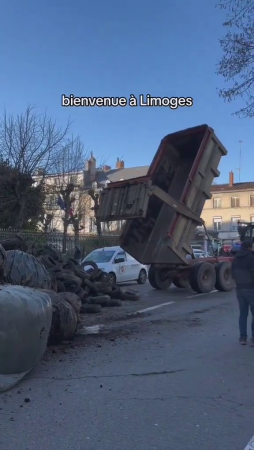 French Farmers Dump Manure And Tyres Outside Council Buildings In The City Of Limoges As Protests Continue