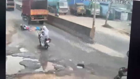 The Motorcyclist Was Driving Too Close To The Truck And His Head Ended Up Under The Wheels