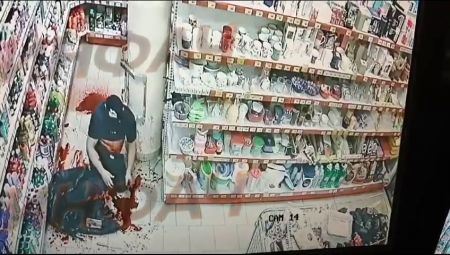 A Man Walked Into A Store And Started Cutting Himself With A Knife. Russia
