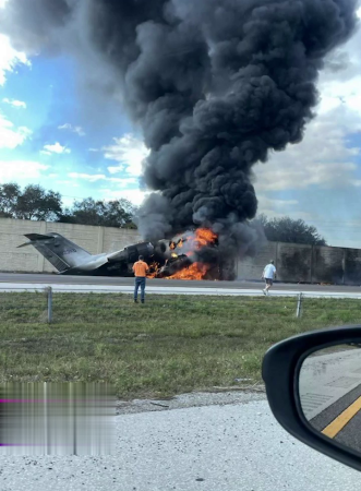 A Bombardier Challenger 604 Crashed Into A Car On A Highway And Caught Fire. FL, USA