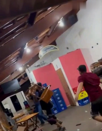 Chair Fight Breaks Out Inside The Bar In Brazil
