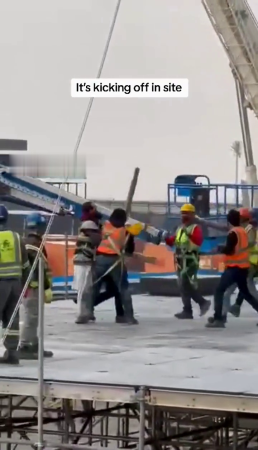 Construction Workers Fighting At A Construction Site