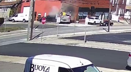 Fire Truck Crashes Into The Wall Of A Furniture Store