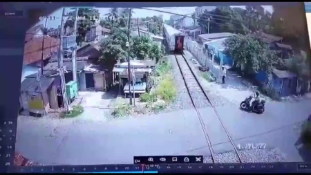 A Dude On A Motorcycle Was Trying To Stop In Front Of A Speeding Locomotive