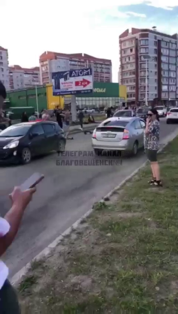 A Drunk Minivan Driver Crashed Into A Crowd Of Pedestrians On The Sidewalk. Blagoveshchensk, Russia