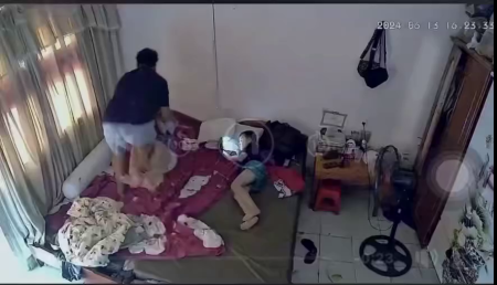 The Bastard Beats His Wife On The Bed In Front Of The Child
