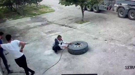 A Tire Fitting Worker Performed A Somersault In The Air As A Result Of A Wheel Explosion