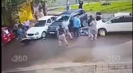The Female Driver Mixed Up The Pedals And Hit A Woman With Two Children. Zarinsk, Russia