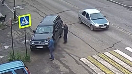 Bastard Driver Almost Hit A Pedestrian At A Crosswalk Then Beat Him Up. Russia