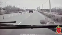 Dude Jumped Off The Guardrail In Front Of A Truck. Russia