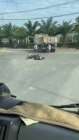 Tragic Accident. The Motorcyclist Lost His Balance In Front Of The Truck