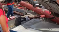 A Heavy Truck That Lost Control Crashed Into A Gas Station. Aftermath