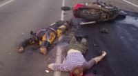 A Motorcyclist Is Decapitated In A Head-on Collision With A Car At High Speed. Russia