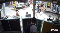 The Motorcyclist Flew Into The Open Door Of The Bus At High Speed